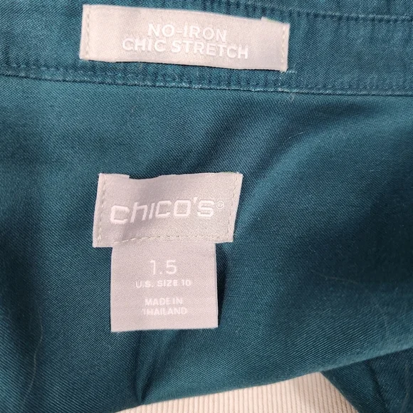 CHICOS Urban Wildflower Teal Blue Tunic Top Size 10 - Picture 5 of 6